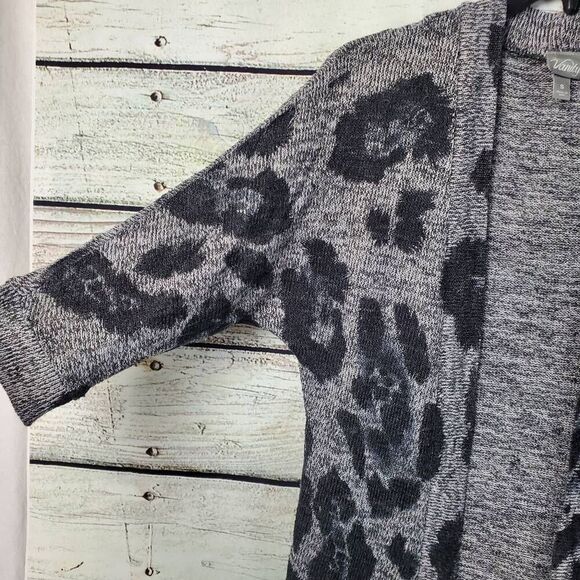 Vanity Women's Small Leopard Print Open Front Cardigan Gray Black 3/4 Sleeve Kni - Picture 2 of 7
